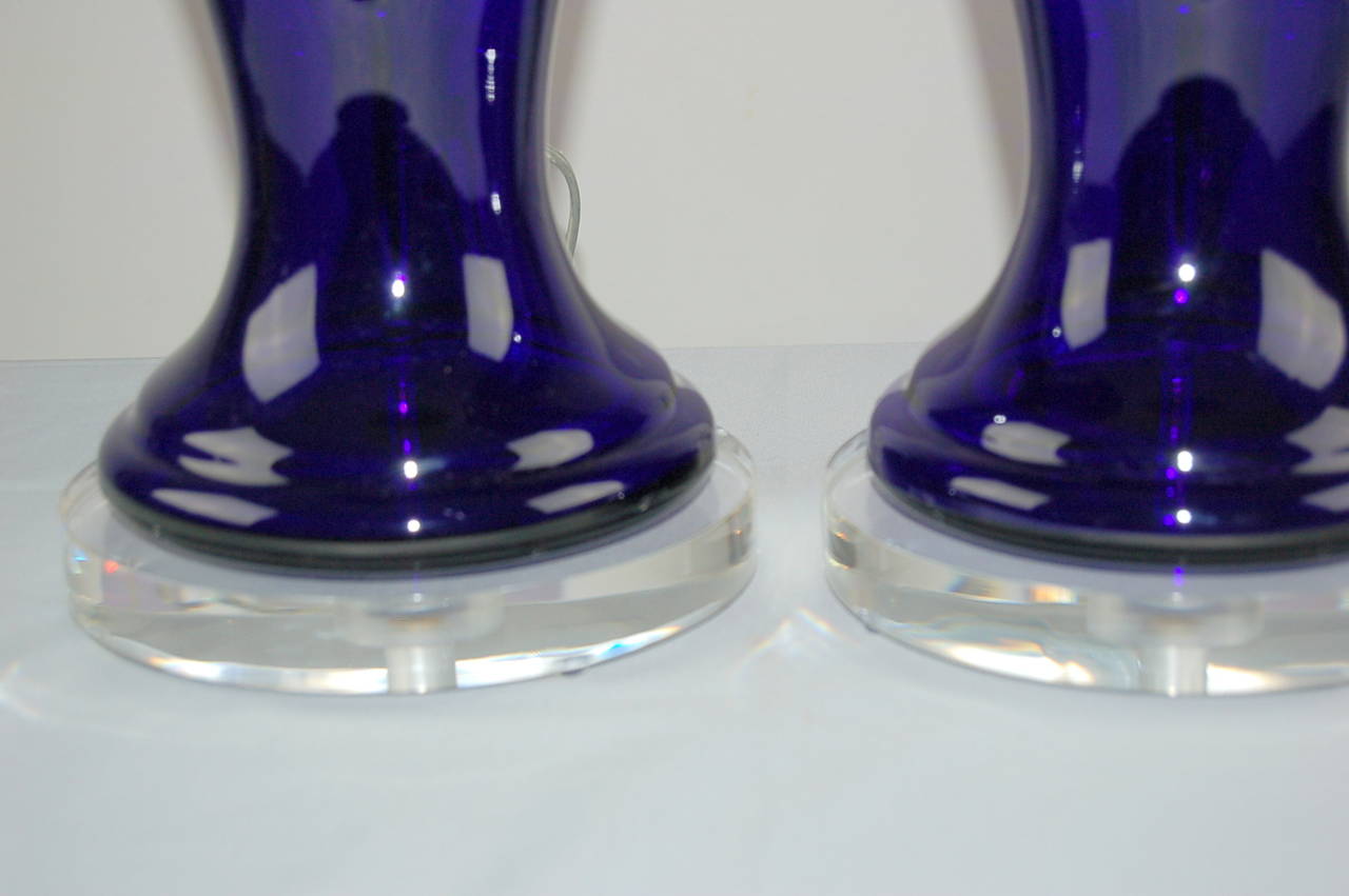 Mid-20th Century Pair of Vintage Murano Lamps in Cobalt Blue