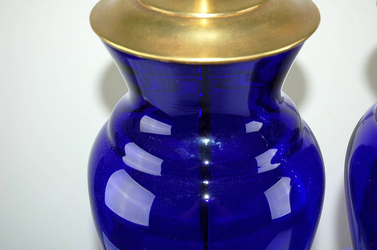 Pair of Vintage Murano Lamps in Cobalt Blue 1