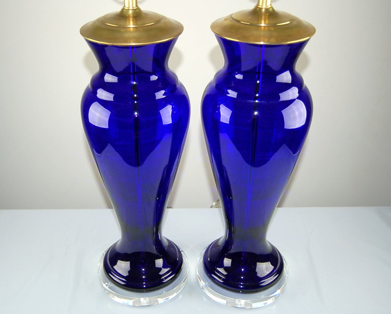 Brass Pair of Vintage Murano Lamps in Cobalt Blue