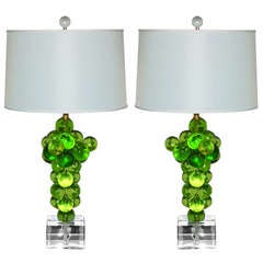 Pair of Vintage, Resin Bubble Lamps by Silvano Pantani in Lemon Lime