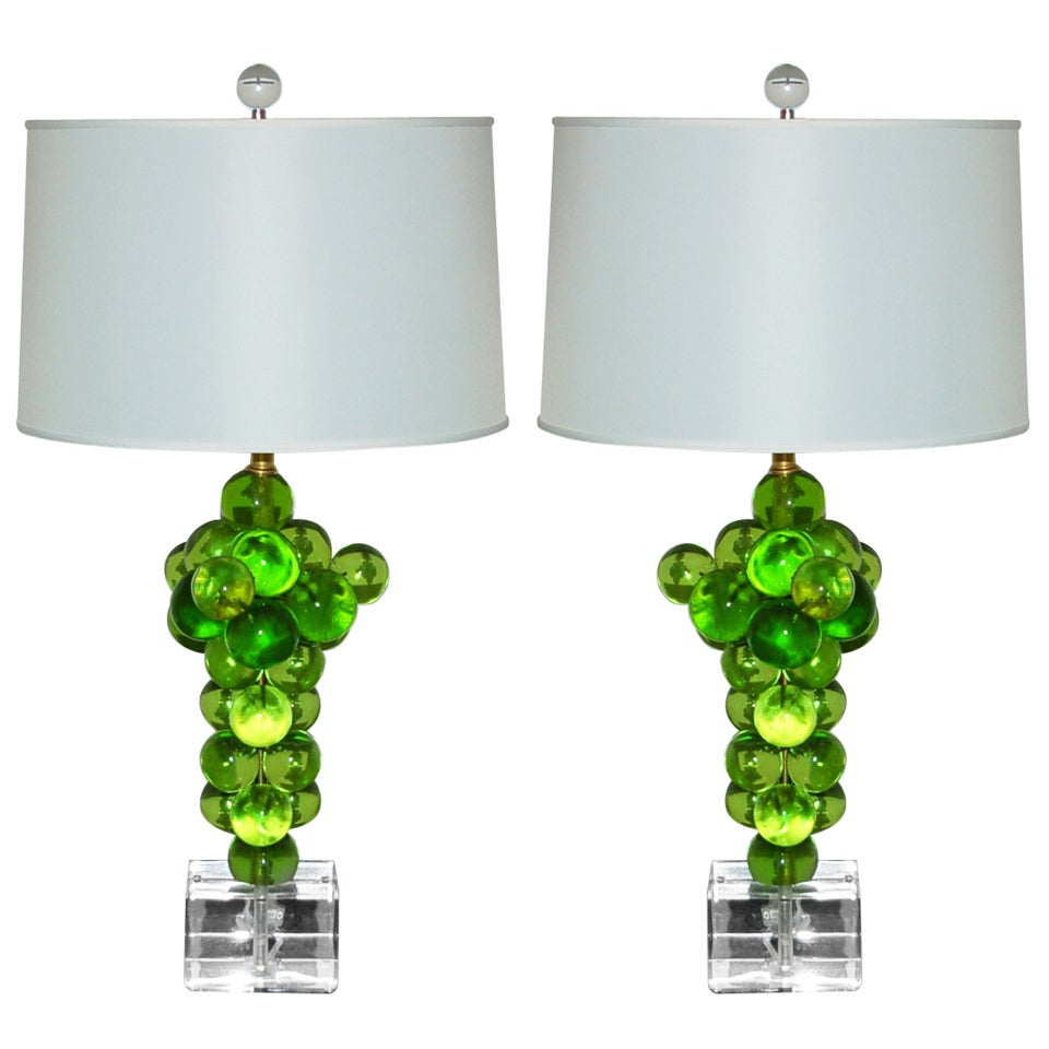 Pair of Vintage, Resin Bubble Lamps by Silvano Pantani in Lemon Lime