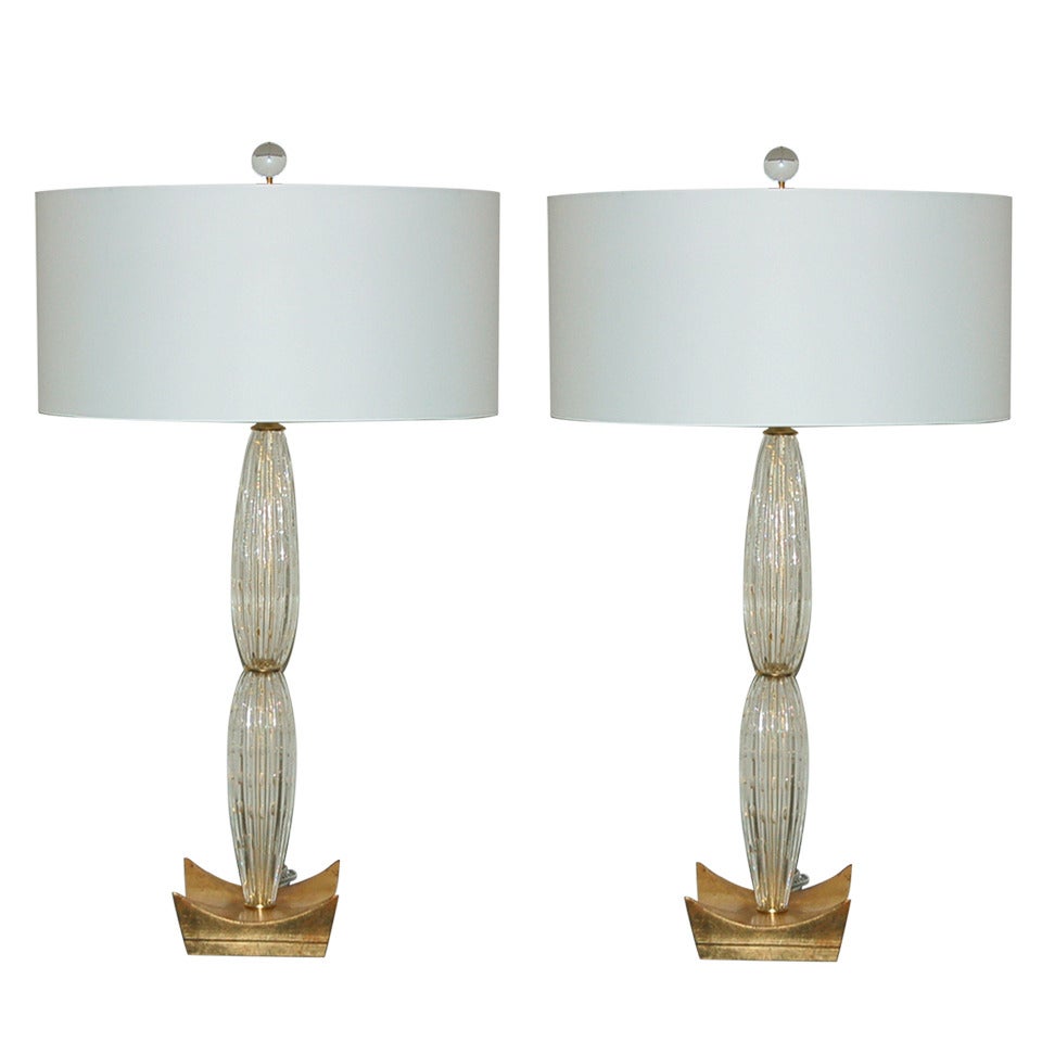 Pair of Murano Teardrop Glass Lamps in Champagne For Sale