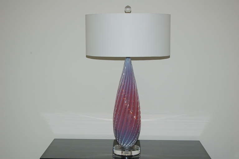 Pair of Vintage Murano Opaline Lamps of Orchid Berry