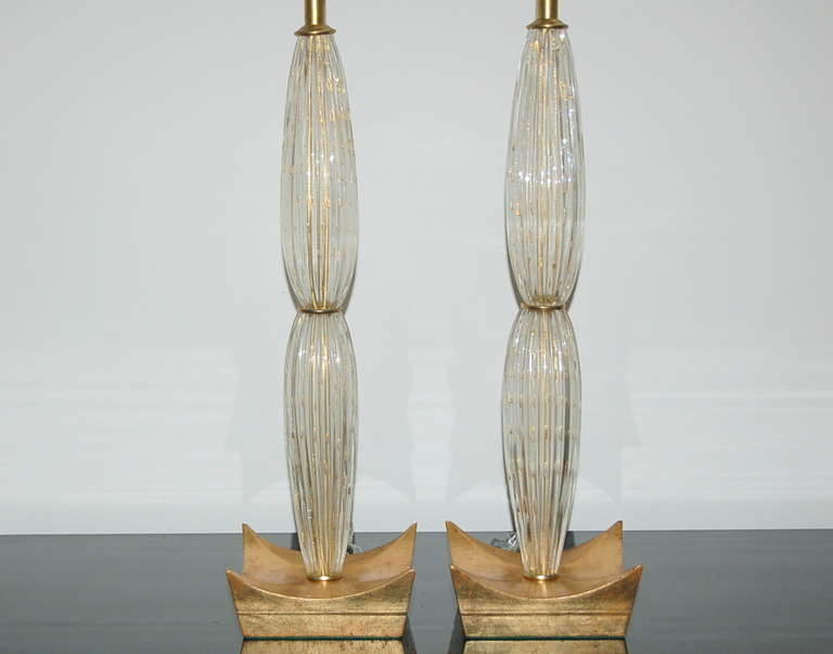 Italian Pair of Murano Teardrop Glass Lamps in Champagne For Sale