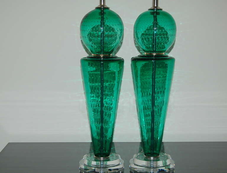 Mid-Century Modern Pair of Vintage Murano Lamps of Jade Green For Sale