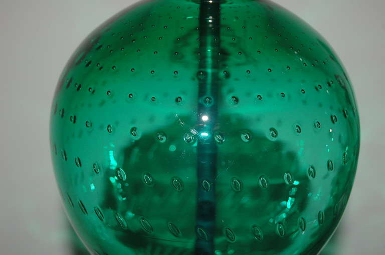 Mid-20th Century Pair of Vintage Murano Lamps of Jade Green For Sale