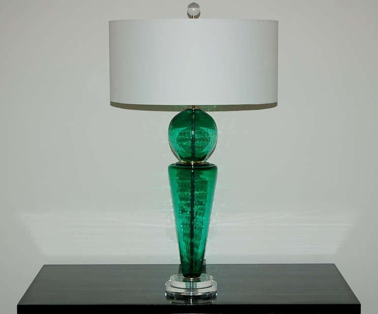 Pair of Vintage Murano Lamps of Jade Green For Sale 3