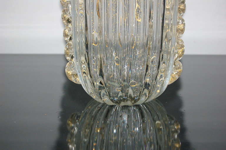 Italian Classic Vintage Murano Glass Vase in Golden Champagne with Rigaree