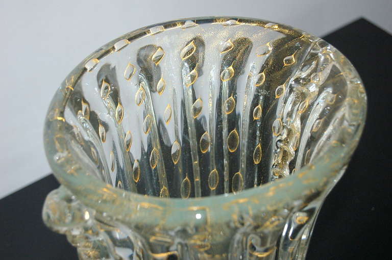 Classic Vintage Murano Glass Vase in Golden Champagne with Rigaree 1