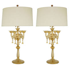 Pair of Vintage Murano Candelabra Table Lamps in Champagne by Marbro