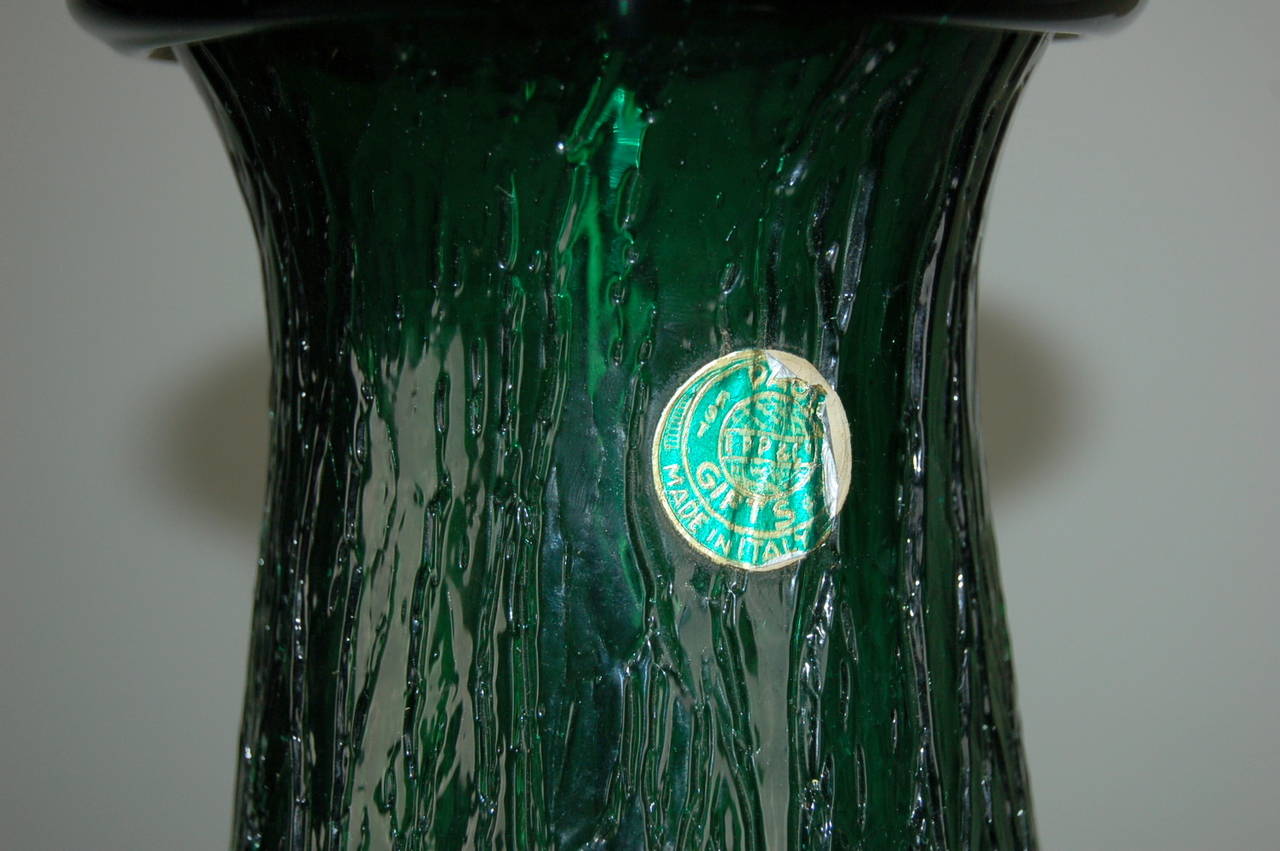 Mid-20th Century Pair of Vintage Murano Craqueleure Glass Lamps in Jade For Sale