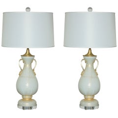 Pair of Vintage Vanilla Murano Lamps with Gold