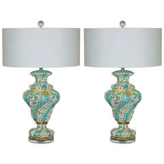 Pair of Vintage Italian Capodimponte Pierced Table Lamps