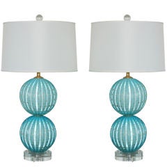 Murano Glass Lamps in Robin's Egg Blue with 24KT Gold