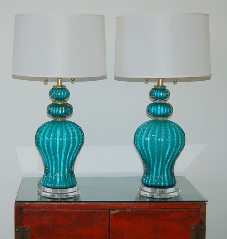 Barovier & Toso Murano Lamps in Blue Green 5