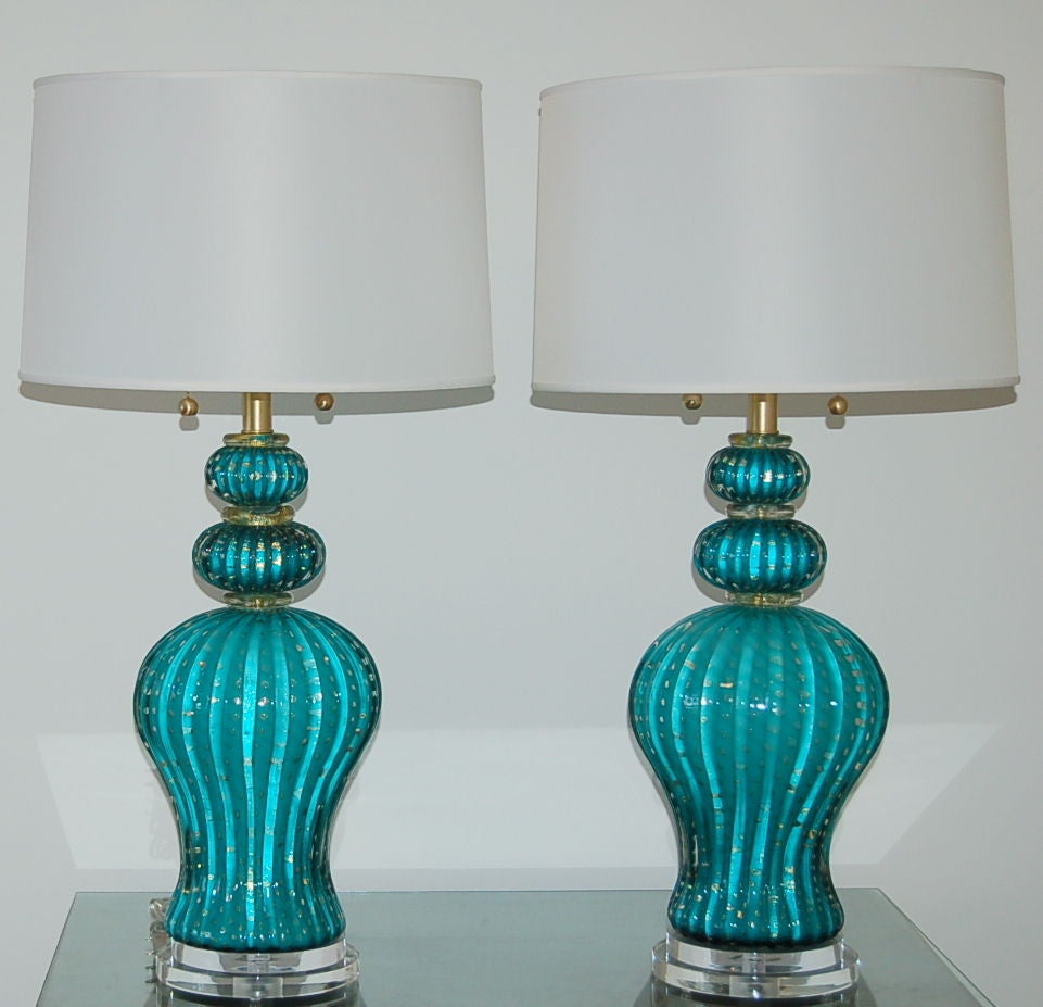 Italian Barovier & Toso Murano Lamps in Blue Green