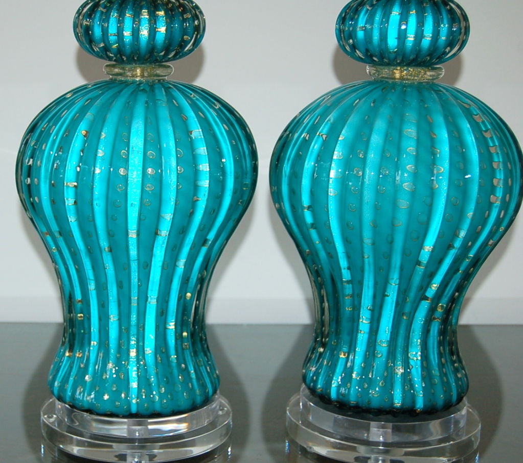 20th Century Barovier & Toso Murano Lamps in Blue Green