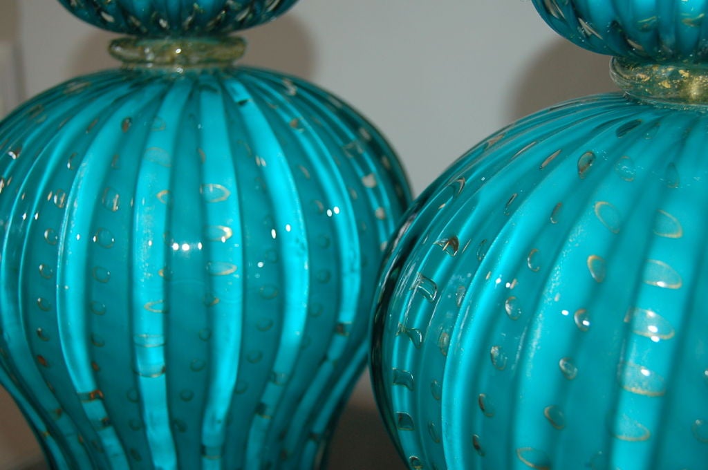 Murano Glass Barovier & Toso Murano Lamps in Blue Green