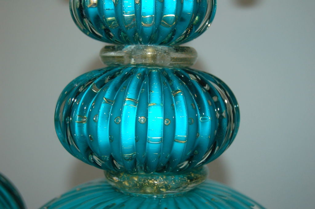Barovier & Toso Murano Lamps in Blue Green 1