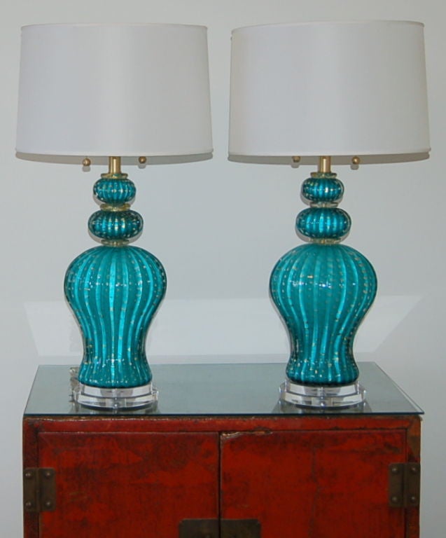 Barovier & Toso Murano Lamps in Blue Green 4