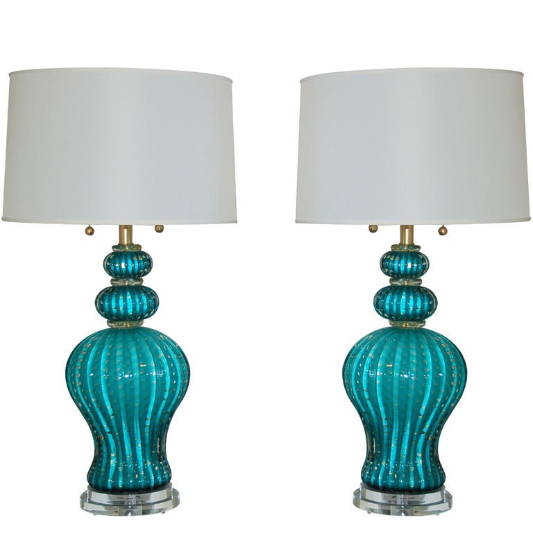 Barovier & Toso Murano Lamps in Blue Green