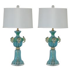 Blue Murano Table Lamps with Fruit by Dino Martens