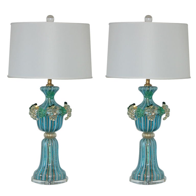 Blue Murano Table Lamps with Fruit by Dino Martens For Sale