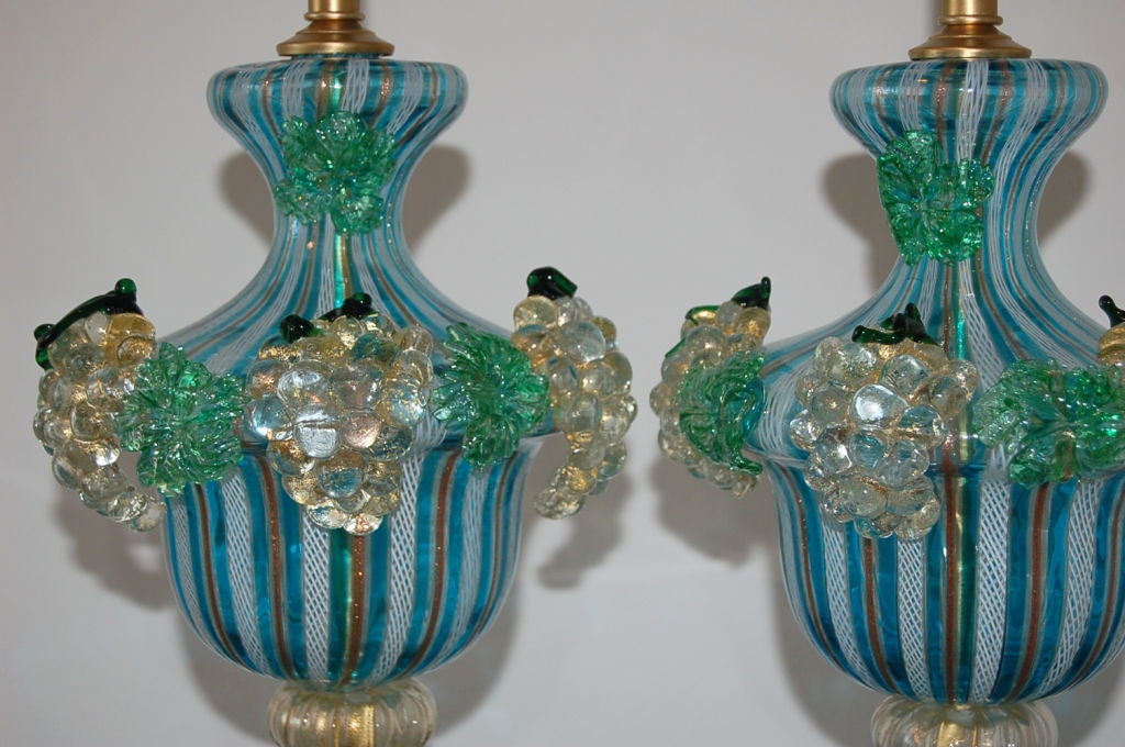 Italian Blue Murano Table Lamps with Fruit by Dino Martens For Sale