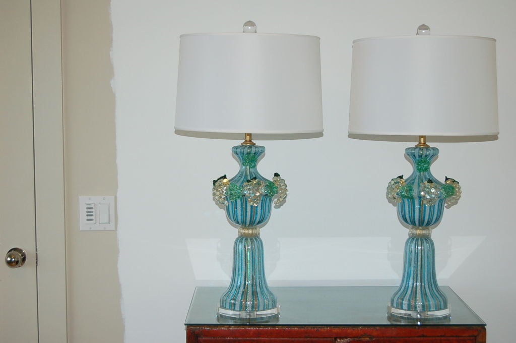 Mid-20th Century Blue Murano Table Lamps with Fruit by Dino Martens For Sale