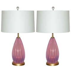 Pair of Vintage Cotton Candy Pink Murano Lamps by Archimede Seguso