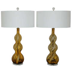 Pair of Vintage Italian Glass Lamps of Butterscotch with White