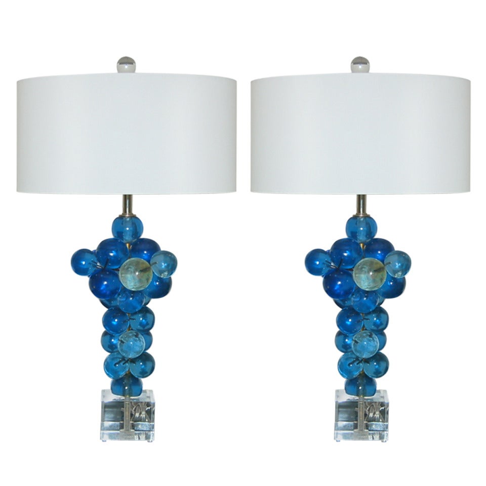 Pair of Vintage Resin Bubble Lamps by Silvano Pantani in Blue Green, 1966 For Sale