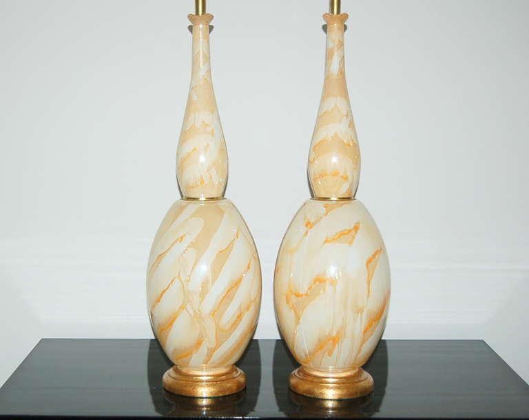 Orange Art Glass Table Lamps In Excellent Condition For Sale In Little Rock, AR