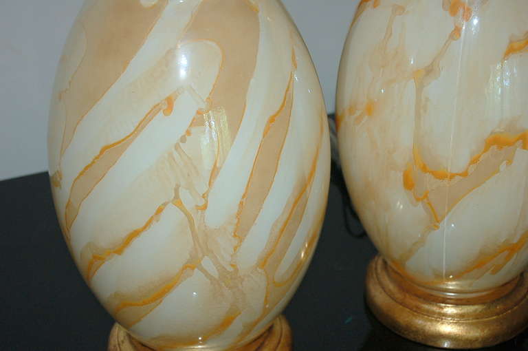 Late 20th Century Orange Art Glass Table Lamps For Sale