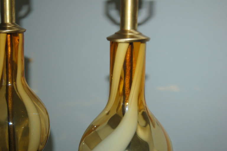 Pair of Vintage Italian Glass Lamps of Butterscotch with White 4
