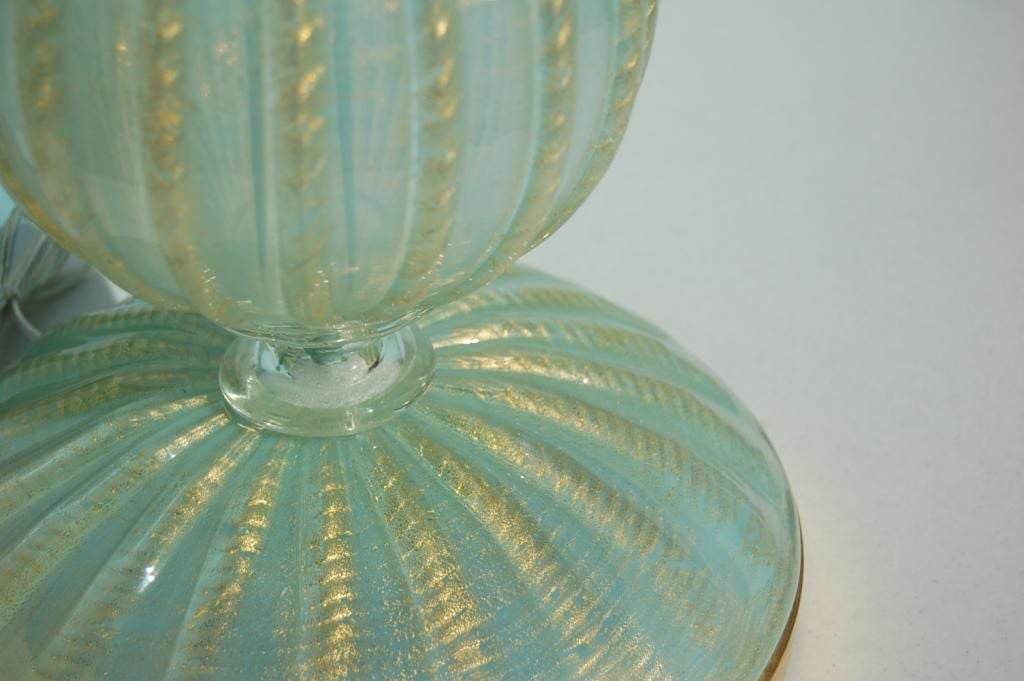 Hollywood Regency Imposing Murano Lamp of Luscious Aqua and Gold
