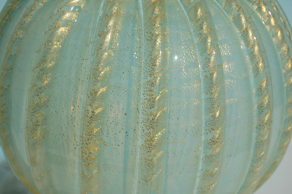 Italian Imposing Murano Lamp of Luscious Aqua and Gold