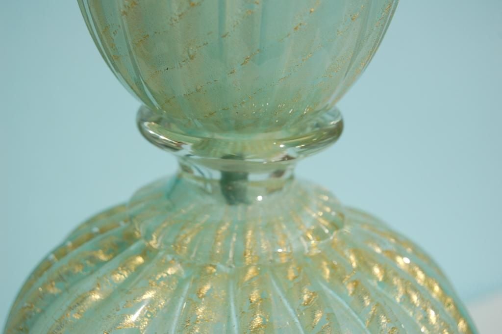 Imposing Murano Lamp of Luscious Aqua and Gold In Excellent Condition In Little Rock, AR