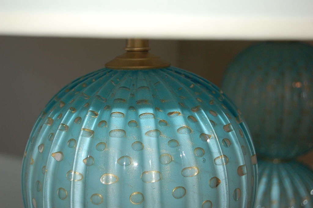 Stacked Ball Murano Lamps in Dreamy Blue with Gold Dust 3