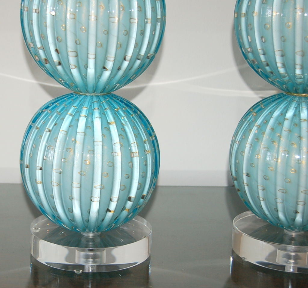 Italian Stacked Ball Murano Lamps in Dreamy Blue with Gold Dust
