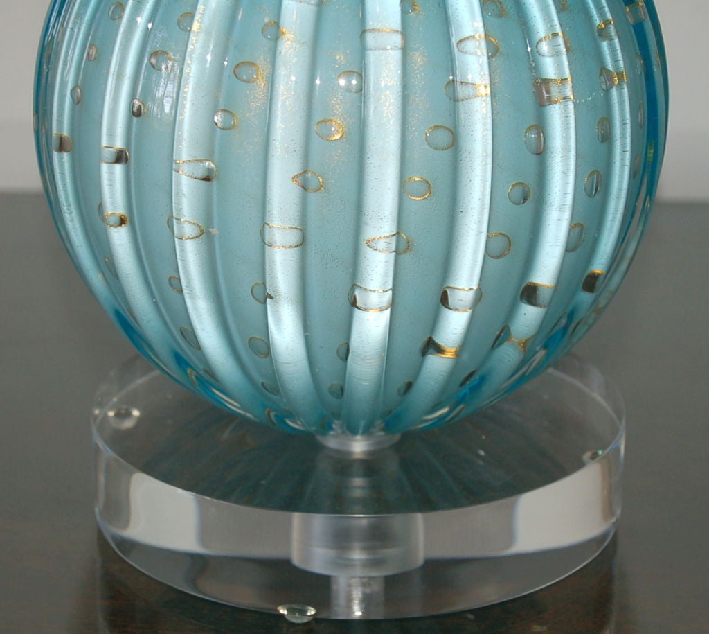 Stacked Ball Murano Lamps in Dreamy Blue with Gold Dust In Excellent Condition In Little Rock, AR