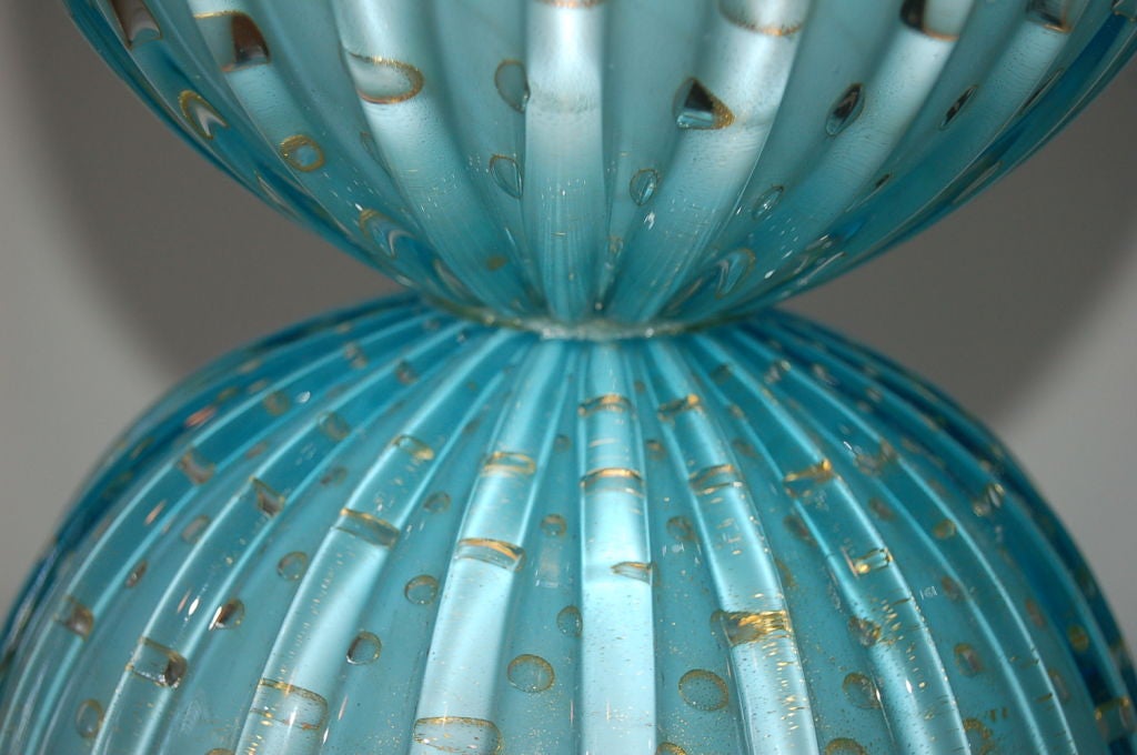 Lucite Stacked Ball Murano Lamps in Dreamy Blue with Gold Dust