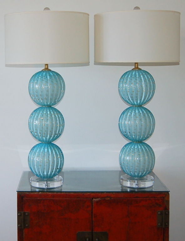 Stacked Ball Murano Lamps in Dreamy Blue with Gold Dust 2