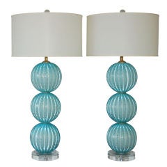 Stacked Ball Murano Lamps in Dreamy Blue with Gold Dust
