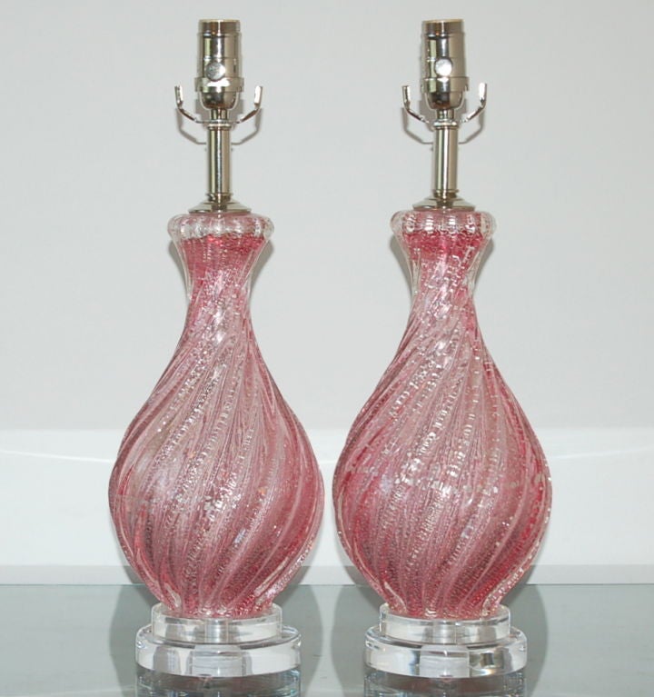Hollywood Regency Rose Murano Glass Lamps with Silver Flake Inclusion For Sale