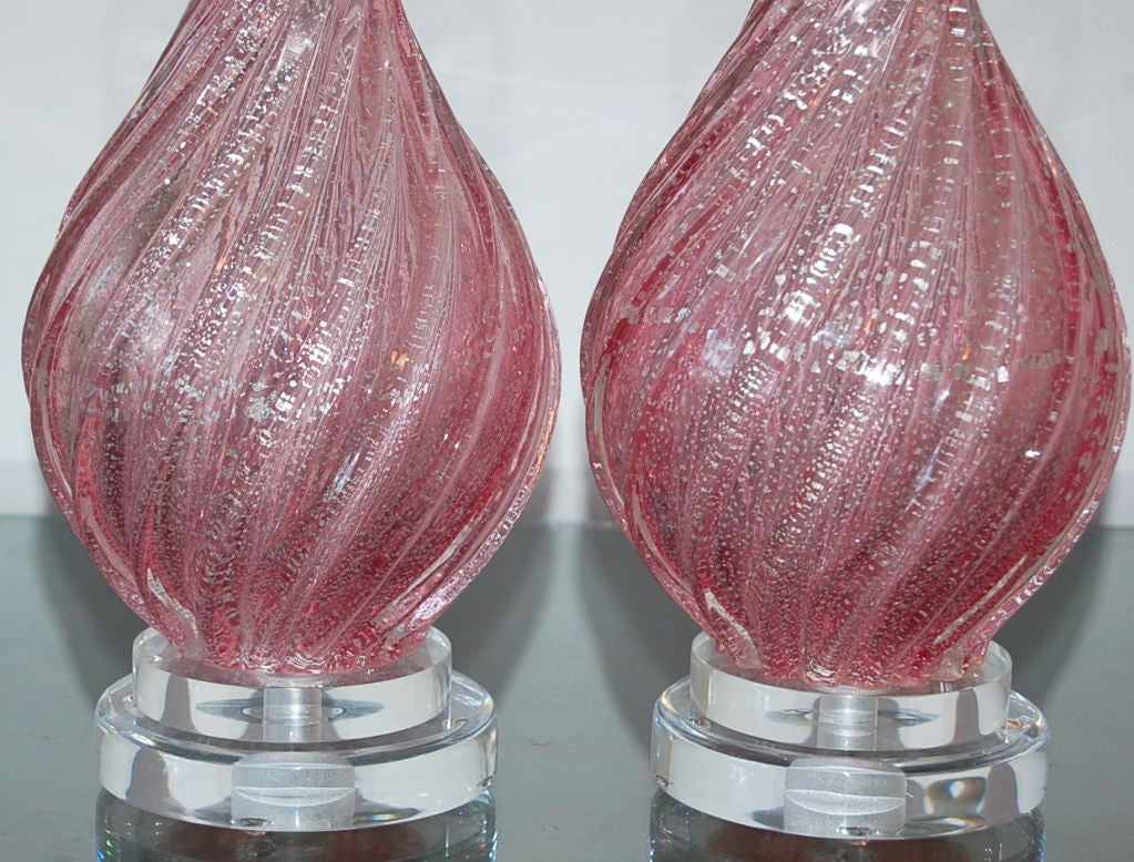 Italian Rose Murano Glass Lamps with Silver Flake Inclusion For Sale