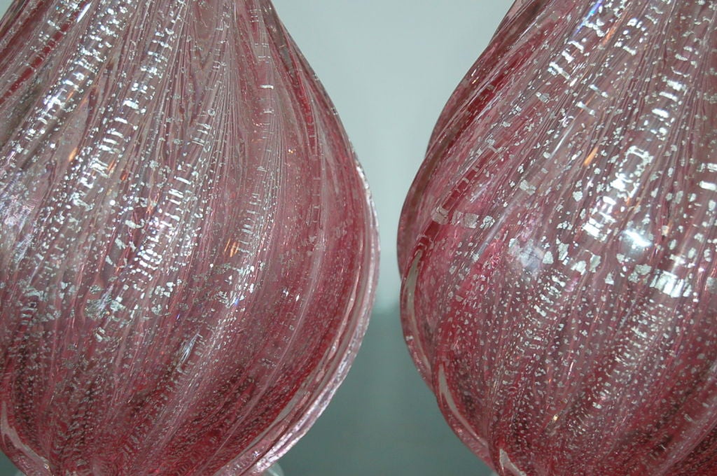 Rose Murano Glass Lamps with Silver Flake Inclusion In Excellent Condition For Sale In Little Rock, AR