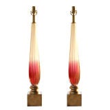 Vintage Barovier & Toso Cranberry and Cream Murano Lamps on Gold Leaf