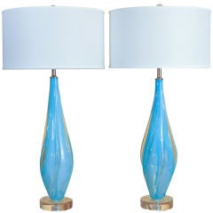 Seguso Aqua Blue Opaline Winged Vintage Murano Lamp