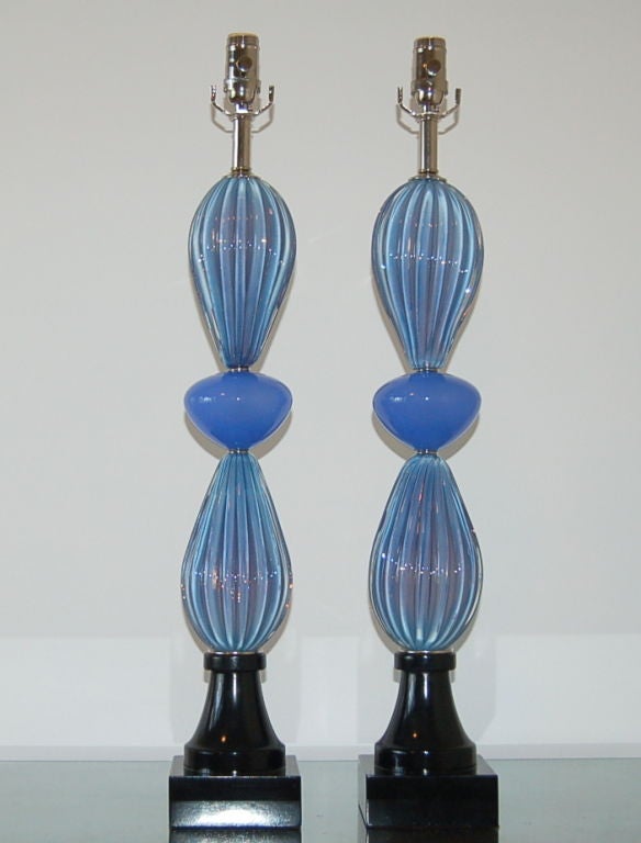 Blue Opaline Murano Lamps by Seguso